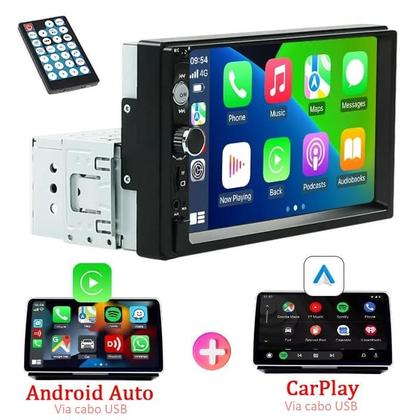 Imagem de Central Multimídia Com CarPlay e Android Auto por USB, MP5 1Din, Tela de 7 Pols, Bluetooth, USB e Compatível com Câmera