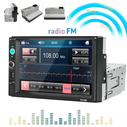 Imagem de Central Multimídia Com CarPlay e Android Auto por USB, MP5 1Din, Tela de 7 Pols, Bluetooth, USB e Compatível com Câmera