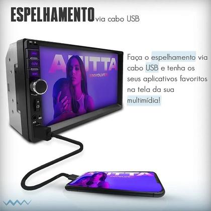Imagem de Central Multimídia Com Espelhamento 7 Polegadas 2din Bluetooth USB e Câmera de Ré