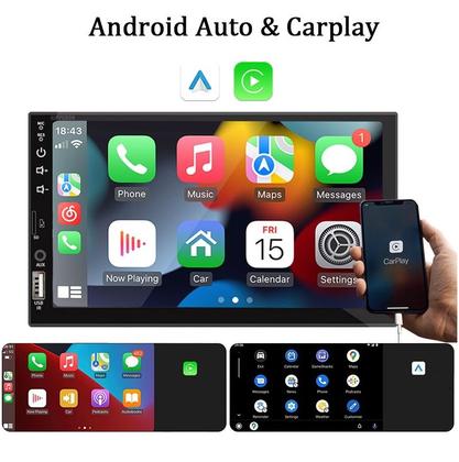 Imagem de Central Multimídia MP5 1Din Com tela de 7, Bluetooth, CarPlay e Android Auto, USB o Compatível com Câmera de Ré