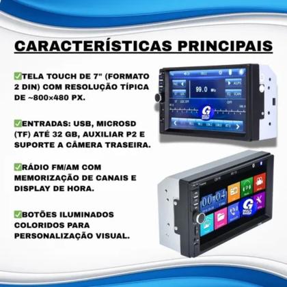 Imagem de Central Multimídia Mp5 2 Din Ios Android Auto Carplay Tela 7