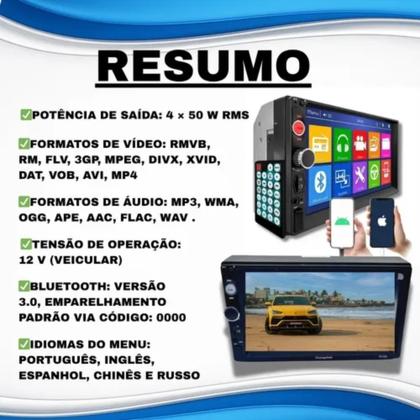 Imagem de Central Multimídia Mp5 2 Din Ios Android Auto Carplay Tela 7