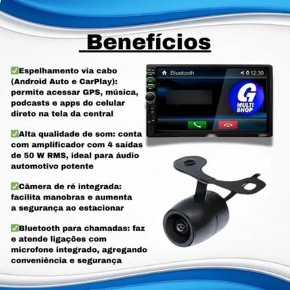 Imagem de Central Multimídia Mp5 2 Din Ios Android Auto Carplay Tela 7