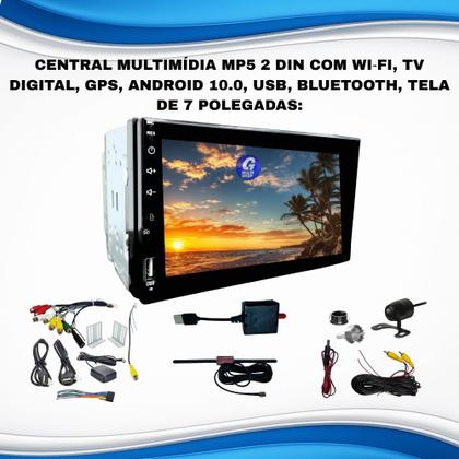 Imagem de Central Multimídia Mp5 2 Din Wifi Tv Digital Gps Android 10.0 Usb Bluetooth Tela 7 Polegadas