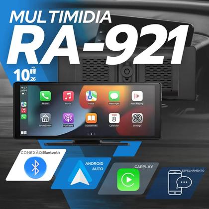 Imagem de Central Multimídia Portatil Automotiva Knup KPRA921 com CarPlay, Android Auto,Bluetooth FM e Tela 10,26