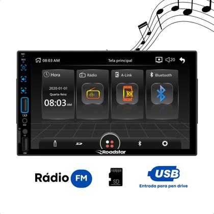 Imagem de Central Multimídia Roadstar 2 Din RS-506BR PLUS Tela 7,0" Pol. Touch, Bluetooth, Rádio AM/FM, Espelhamento USB Cartão SD