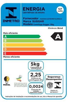 Imagem de Centrífuga de Roupas 15kg Suggar CT1501BR Branca 127V