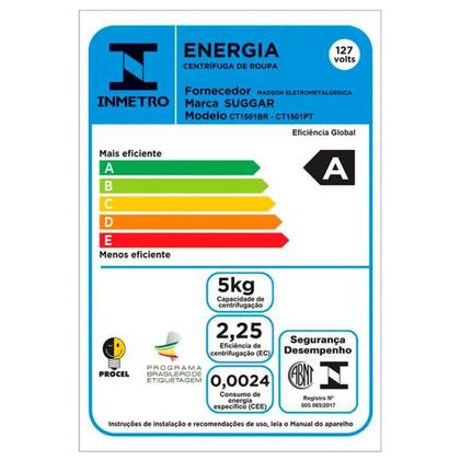 Imagem de Centrifuga De Roupas Suggar Ct1501Br Giromax 15Kg Branca