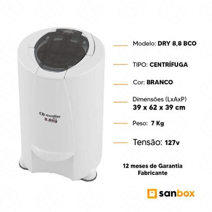 Imagem de Centrífuga Mueller Dry 8,8 kg de Roupa molhada Dupla tampa Branco-127v