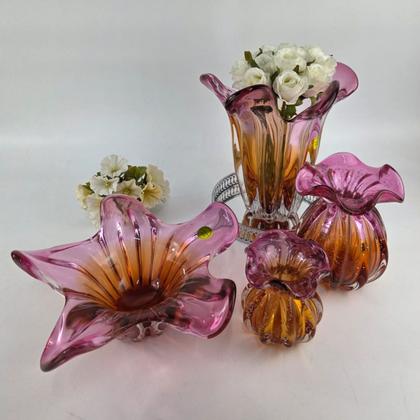 Imagem de Centro de Mesa de Murano Formato Flor Laradore Rosa e Âmbar