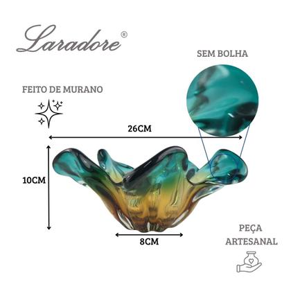 Imagem de Centro de Mesa de Murano Formato Flor Laradore Verde e Âmbar