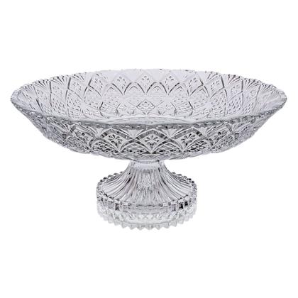 Imagem de Centro De Mesa De Vidro Fruteira De Mesa Redonda De Vidro Incolor Com Pé Málaga 30cm Saladeira Trabalhada Com Pé De Vidro Lehaví