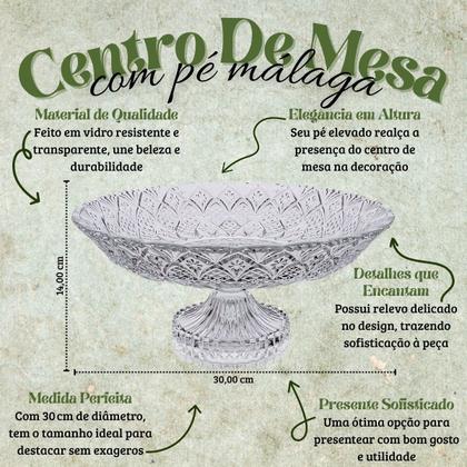 Imagem de Centro De Mesa De Vidro Fruteira De Mesa Redonda De Vidro Incolor Com Pé Málaga 30cm Saladeira Trabalhada Com Pé De Vidro Lehaví