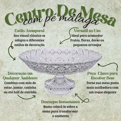 Imagem de Centro De Mesa De Vidro Fruteira De Mesa Redonda De Vidro Incolor Com Pé Málaga 30cm Saladeira Trabalhada Com Pé De Vidro Lehaví