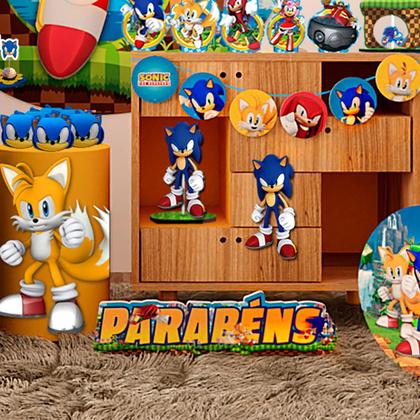 Imagem de Centro mesa EVA Parabéns Festa Sonic Decoração em pé 68cm