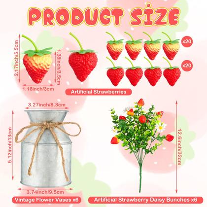 Imagem de Centros de mesa artificiais Strawberry Daisy Mimorou x6 com vaso