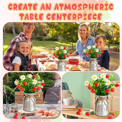Imagem de Centros de mesa artificiais Strawberry Daisy Mimorou x6 com vaso