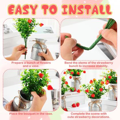 Imagem de Centros de mesa artificiais Strawberry Daisy Mimorou x6 com vaso