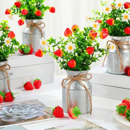 Imagem de Centros de mesa artificiais Strawberry Daisy Mimorou x6 com vaso