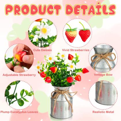 Imagem de Centros de mesa artificiais Strawberry Daisy Mimorou x6 com vaso