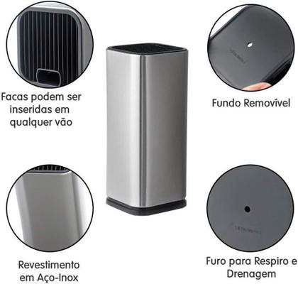Imagem de Cepo Para Facas Talher Inox Suporte Cozinha Universal