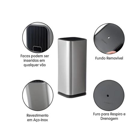 Imagem de Cepo suporte organizador de facas e tesouras em inox 23x10cm