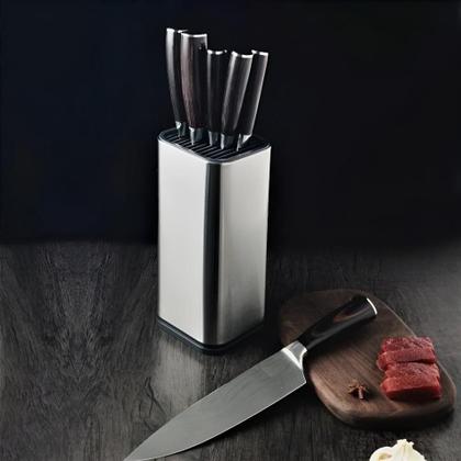 Imagem de Cepo suporte organizador de facas e tesouras em inox 23x10cm