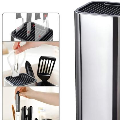 Imagem de Cepo suporte organizador de facas e tesouras em inox 23x10cm