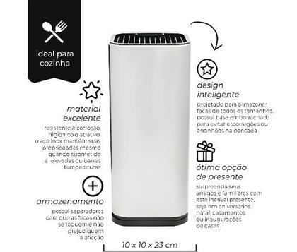 Imagem de Cepo suporte organizador de facas e tesouras em inox 23x10cm