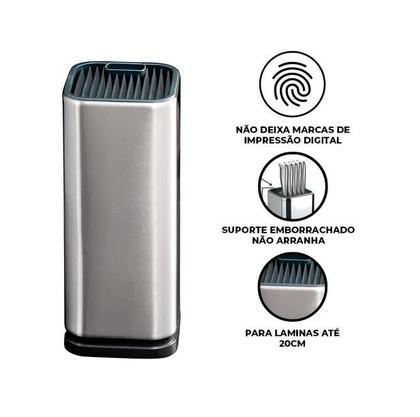 Imagem de Cepo suporte organizador de facas e tesouras em inox 23x10cm