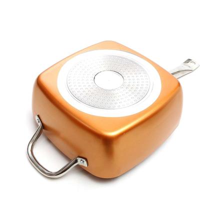 Imagem de Cerâmica antiaderente panela de cobre quadrado indução chef tampa de vidro fritar cesta rack de vapor 4 peças conjunto 9