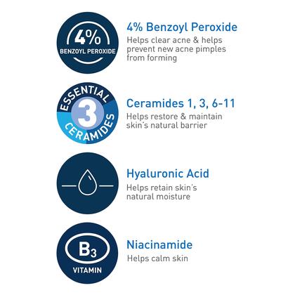 Imagem de CeraVe Acne Espumaing Cream Cleanser  Tratamento de Acne Lavagem Facial com 4% de Peróxido de Benzoílico, Ácido Hialurônico e Niacinamida  Fórmula creme para espuma  5 Oz