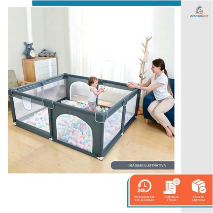 Imagem de Cercadinho Infantil Cercado Grande Chiqueirinho 180x150cm Proteção Bebê Criança Seguro Desmontável Portátil Cinza