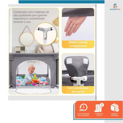 Imagem de Cercadinho Infantil Cercado Grande Chiqueirinho 180x150cm Proteção Bebê Criança Seguro Desmontável Portátil Cinza