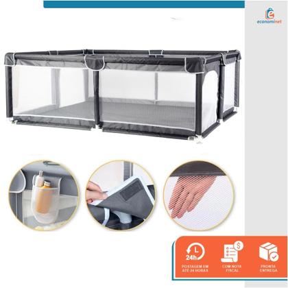 Imagem de Cercadinho Infantil Cercado Grande Chiqueirinho 180x150cm Proteção Bebê Criança Seguro Desmontável Portátil Cinza
