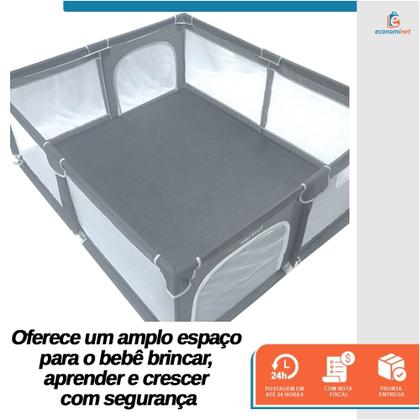 Imagem de Cercadinho Infantil Cercado Grande Chiqueirinho 180x150cm Proteção Bebê Criança Seguro Desmontável Portátil Cinza