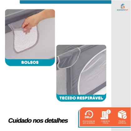 Imagem de Cercadinho Infantil Cercado Grande Chiqueirinho 180x150cm Proteção Bebê Criança Seguro Desmontável Portátil Cinza