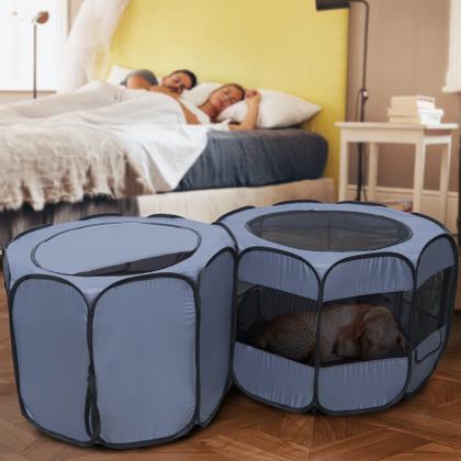 Imagem de Cercadinho para cachorros - Cercadinho portátil para gatos - Caixas dobráveis para cães pequenos - Condomínio para cães e gatos e gatinhos, tenda de recreação interna ao ar livre, quarto duplo, cinza