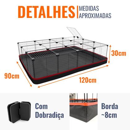 Imagem de Cercado 90x120x30 Cm Preto com Teto Tela 2,5x15cm Bandeja Nylon Azul