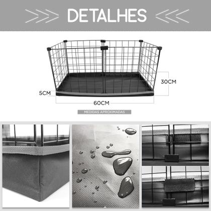 Imagem de Cercado Aramado 30x60cm Preto com Bandeja Higiênica Nylon Cinza