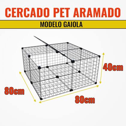 Imagem de Cercado Aramado Gaiola Porquinho da Índia 80x80x40 Cm com Teto e Fundo Preto