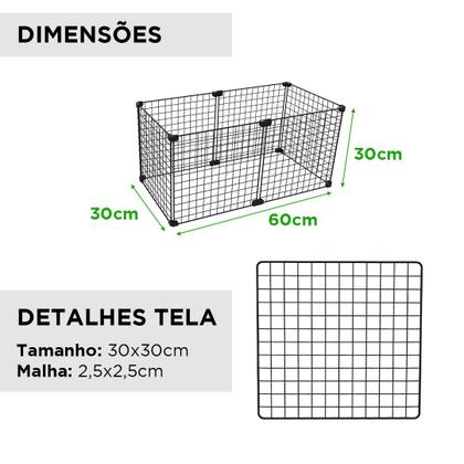 Imagem de Cercado Aramado Pet Porquinho da Índia Hamster Twister 30x60x30 Malha 2,5x2,5 Preto
