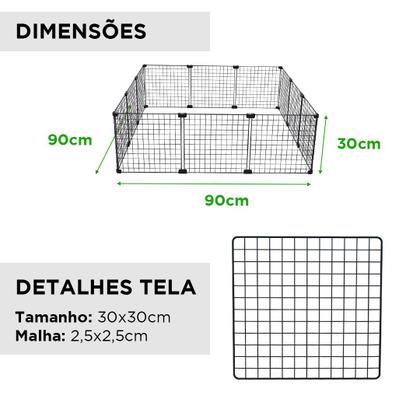 Imagem de Cercado Aramado Pet Porquinho da Índia Hamster Twister 90x90x30 Malha 2,5x2,5 Preto