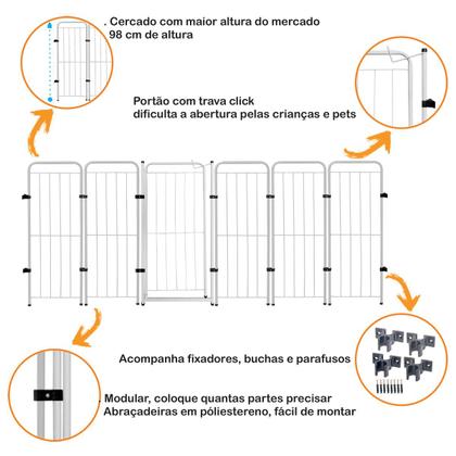 Imagem de Cercado Cachorro Caes Grande Portao + 5 Modulos 233x98cm