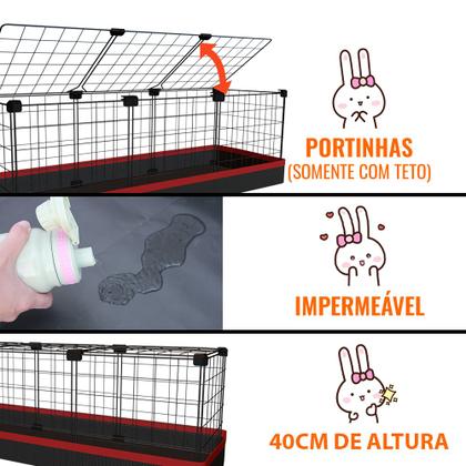 Imagem de Cercado Gaiola para Porquinho da Índia Coelho 80x120x40cm Preto com Teto e Bandeja Higiênica