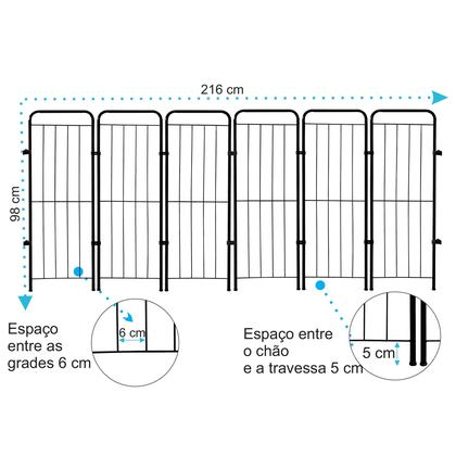 Imagem de Cercado Grade Pet Dobrável Segurança Cão 217x98cm 6 Módulos