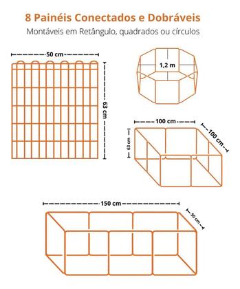 Imagem de Cercado Pet Cercadinho Grade Cachorro 8 Telas Móvel Cor Preto Metal Pet