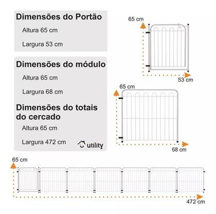 Imagem de Cercado Pet Dog Leiromar 6 partes 420x69cm Branco