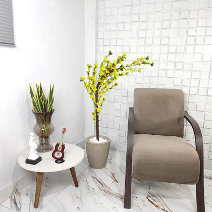 Imagem de Cerejeira Amarela Com Galho Curvo Planta Artificial Com Vaso De Decoração