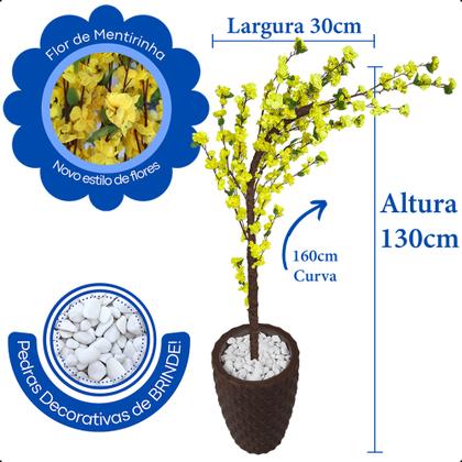Imagem de Cerejeira Amarela Com Galho Curvo Planta Artificial Com Vaso De Decoração